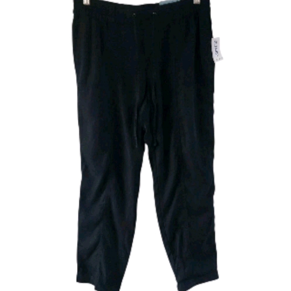 Old Navy Lyocell Black Pull On Elastic Waist Ankle Pants Drawstring Pockets S
